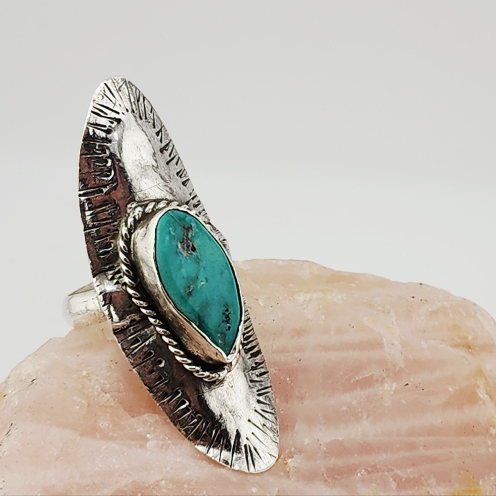 TURQUOISE SADDLE STTLE RING HANDMADE IN STERLING SILVER SIZE 11.75 - Picture 8 of 13